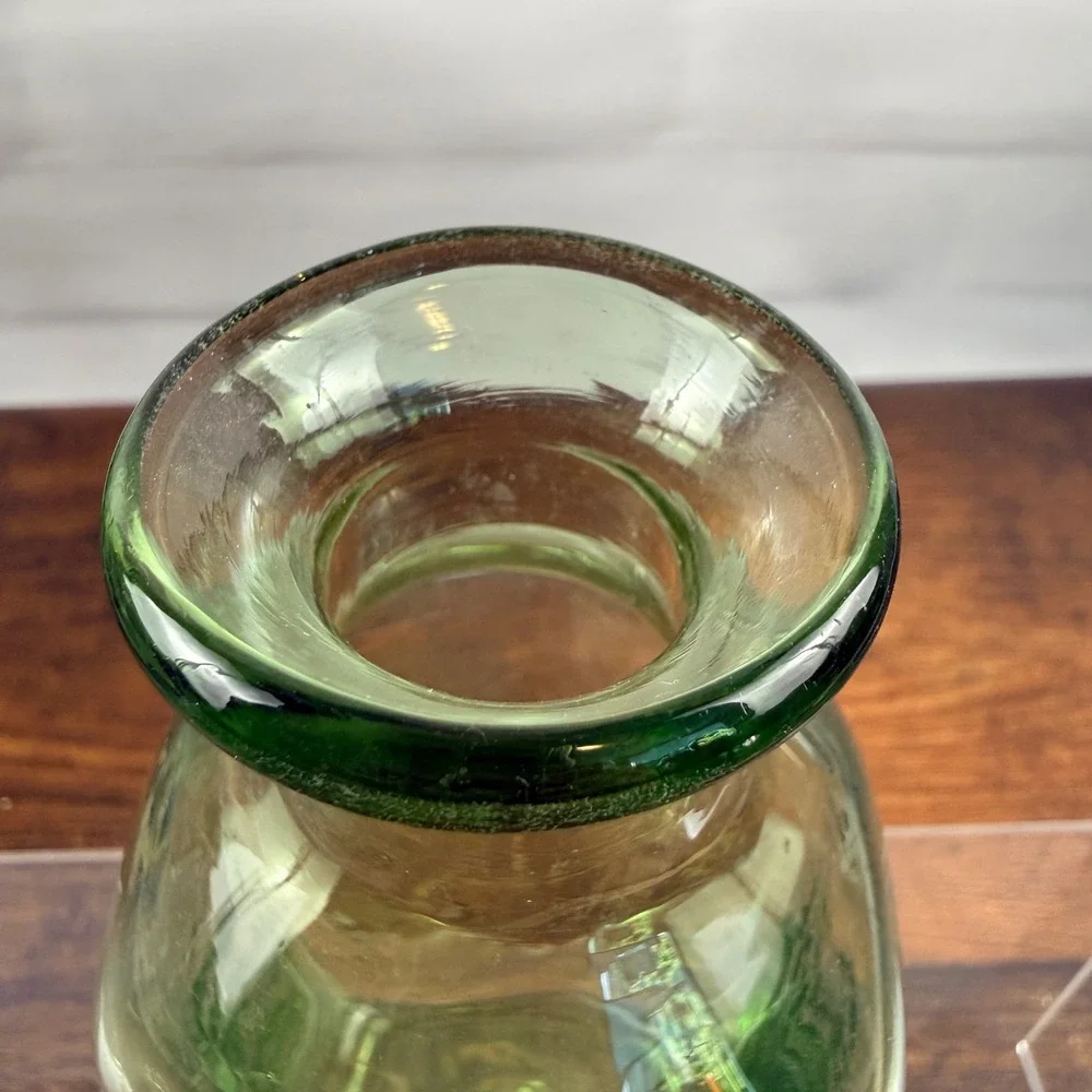 Hand Blown Green Glass Bud Vase Bottle Olive Green Artisan Vase